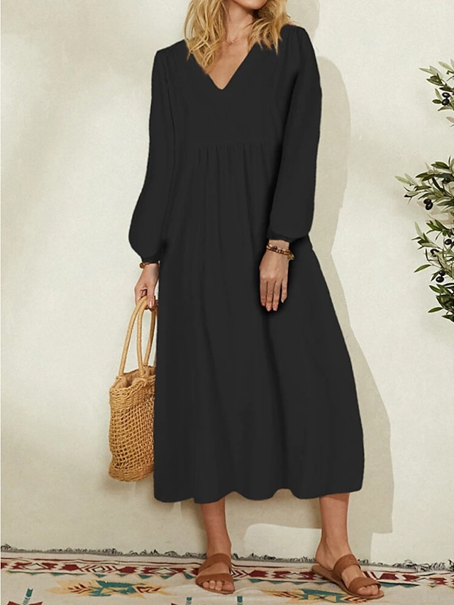 Womens Clothing Womens Dresses | Womens A Line Dress Maxi long Dress White Black Red Wine Long Sleeve Solid Color Spring Summer 