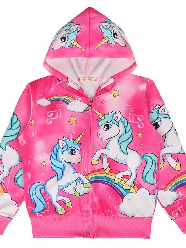 Baby & Kids Girls Clothing | Toddler Girls Unicorn Hoodie Pink Red Jacket Zip Up Sweatshirt Rainbow Clothes With Pockets - UB430