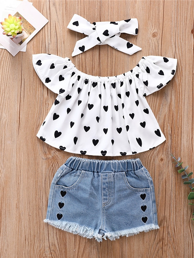  Kids Girls' T-shirt & Shorts Clothing Set 3 Pieces Short Sleeve Black Graphic Print Cotton Home Casual / Daily Basic Cute Regular 3-8 Years