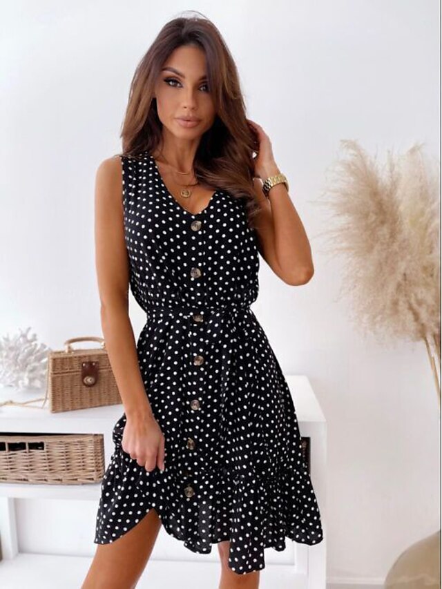 Womens Clothing Womens Dresses | Womens A Line Dress Short Mini Dress White Black Sleeveless Pattern Summer Casual 2022 S M L XL