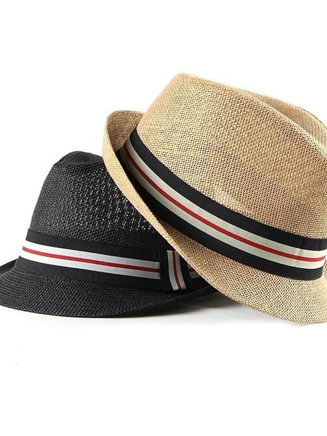  Men's Straw Hat Sun Hat Panama Hat Fedora Trilby Hat Black Brown Pure Cotton Classic Retro Pure Color Party 1920s Fashion Vintage Party Dailywear Color Block Outdoor Travel