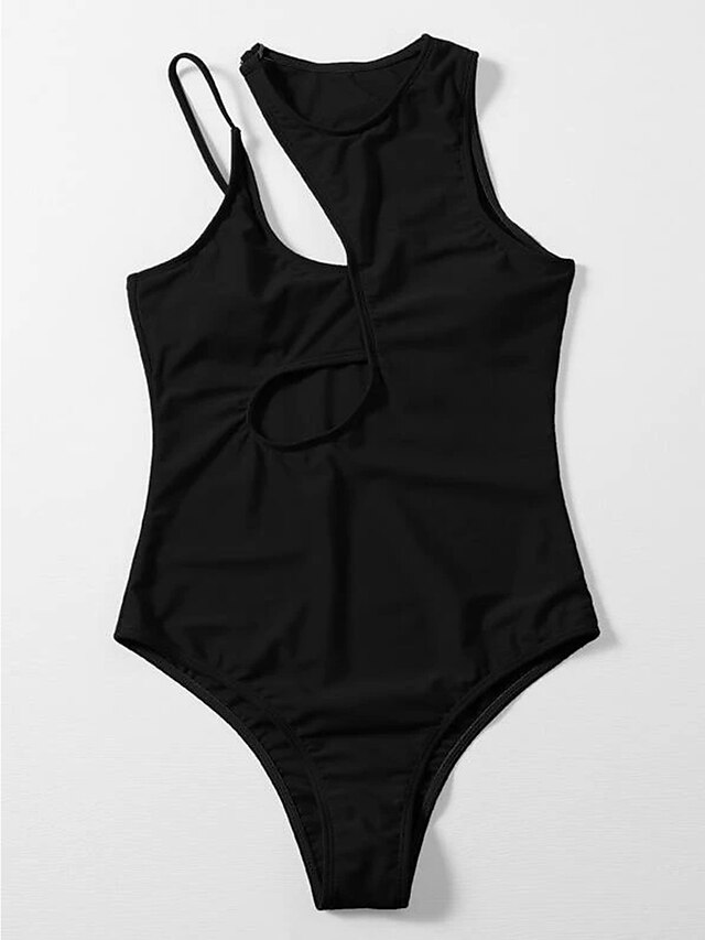 Womens Clothing Womens Swimwear | Womens Swimwear One Piece Monokini trikini Normal Swimsuit Slim Hole Solid Color Geometry Blac