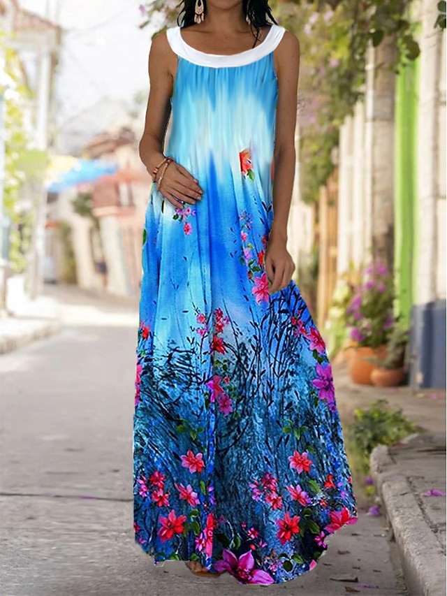 Womens Clothing Womens Dresses | Womens T Shirt Dress Tee Dress Maxi long Dress Sleeveless Tie Dye Boho Summer Casual Loose 3D P