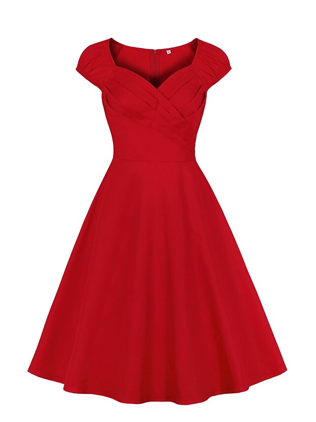 Women's A Line Dress Knee Length Dress Red Sleeveless Solid Color