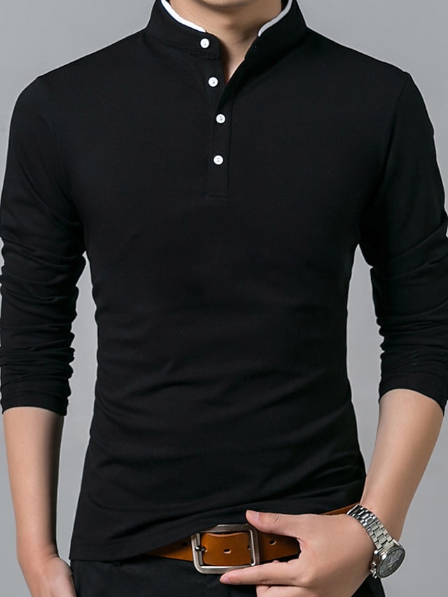 Men's Collarless Golf Shirts Banded Collar Shirt Outdoor Street Stand ...