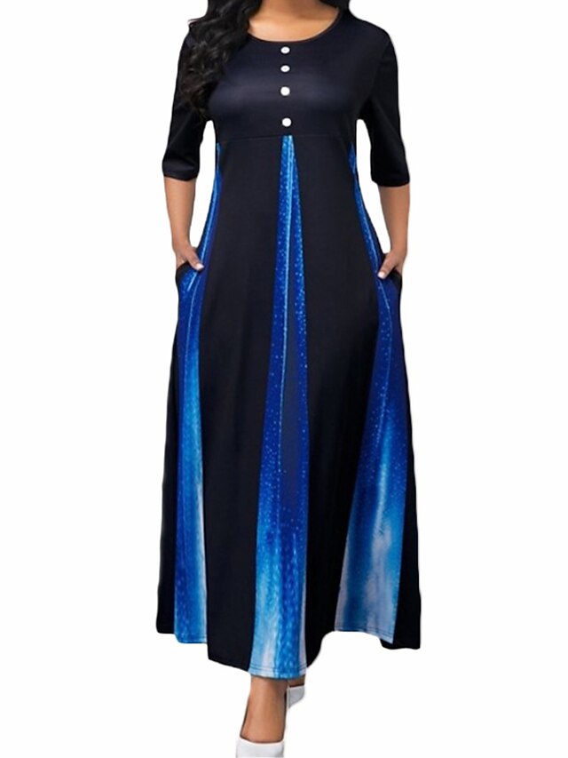 Womens Clothing Womens Dresses | Womens Sheath Dress Maxi long Dress Blue Half Sleeve Color Gradient Fall Spring Elegant 2022 S 