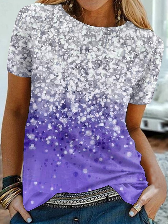 Women's T shirt Tee Pink Blue Purple Graphic Color Block Sequins Print ...