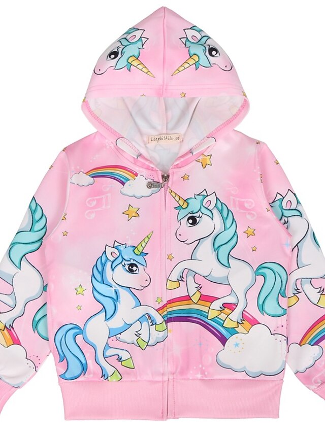 Baby & Kids Girls Clothing | Toddler Girls Unicorn Hoodie Pink Red Jacket Zip Up Sweatshirt Rainbow Clothes With Pockets - UB430