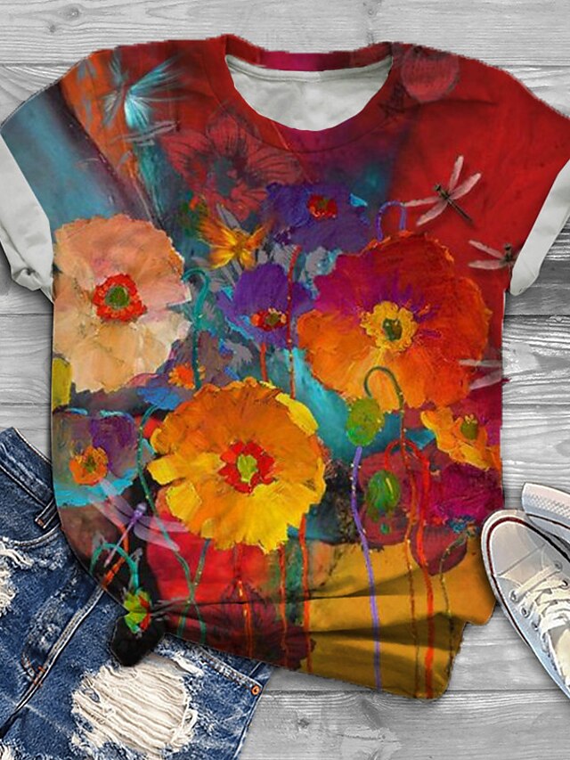 Womens Clothing Plus Size Collection | Womens Plus Size Tops T shirt Floral Graphic Print Short Sleeve Crewneck Basic Daily Holi