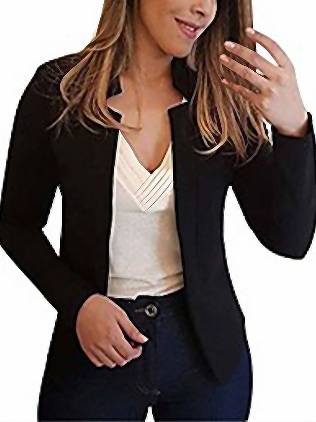  Women's Blazer Solid Color Work Long Sleeve Coat Causal Fall Spring Short Jacket White / Daily