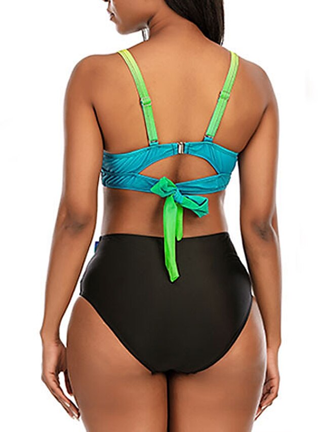 Womens Clothing Womens Swimwear | Womens Swimwear Bikini 2 Piece Plus Size Swimsuit High Waist V Neck for Big Busts Color Gradie