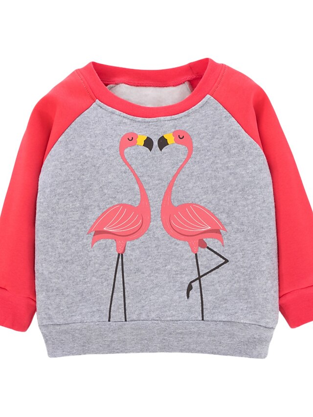 Baby & Kids Girls Clothing | Kids Girls Hoodie & Sweatshirt Pullover Long Sleeve Flamingos Animal Print Red Cotton Children Tops