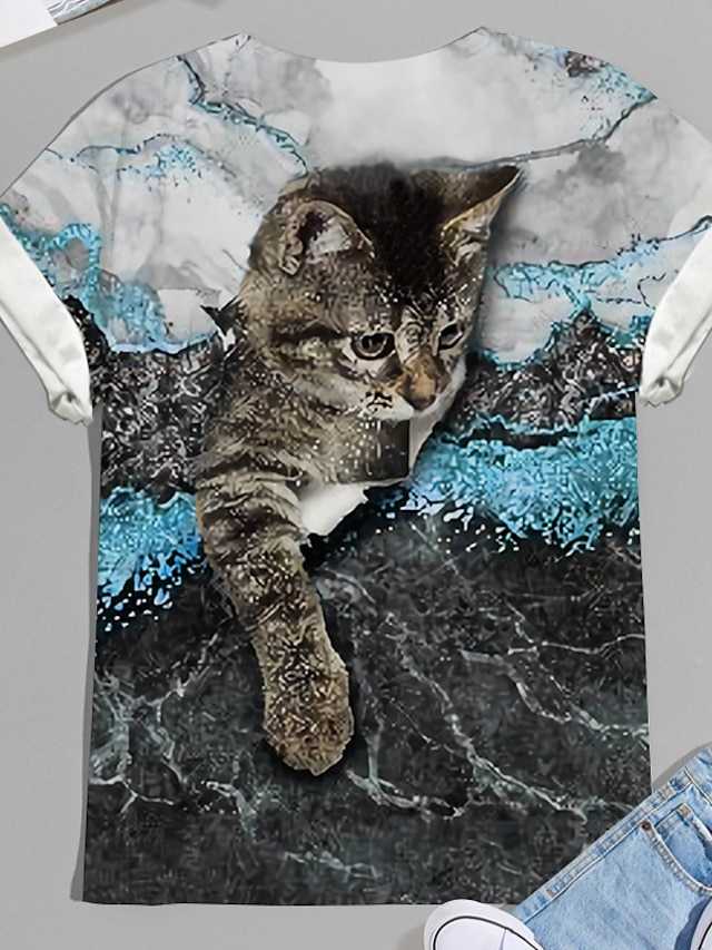 Womens Clothing Plus Size Collection | Womens Plus Size Tops T shirt Cat Graphic Print Short Sleeve Crewneck Basic Daily Holiday