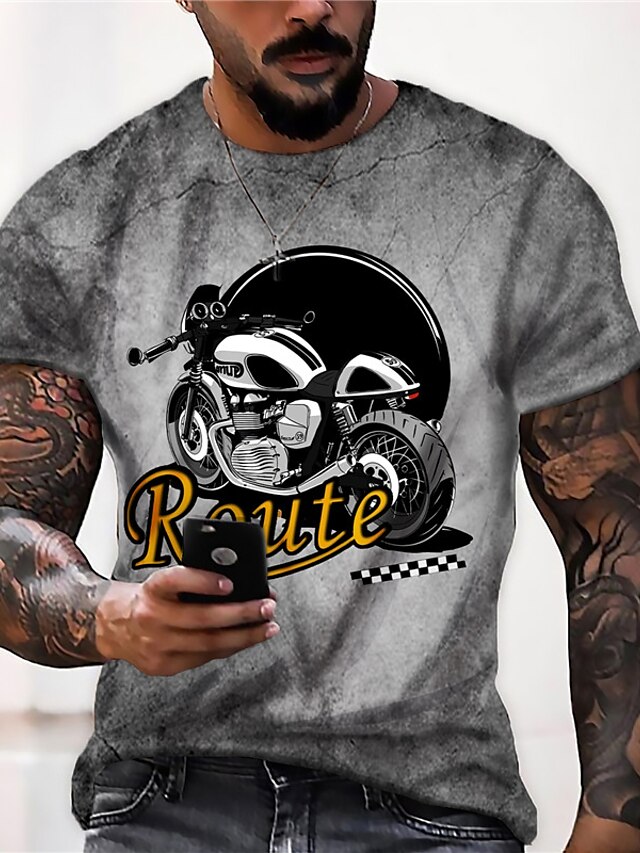  Men's Tee T shirt Tee Shirt Designer Summer Short Sleeve Graphic Patterned Motorcycle Outside Travel 3D Print Crew Neck Daily Holiday Print Clothing Clothes Designer Casual Big and Tall Gray