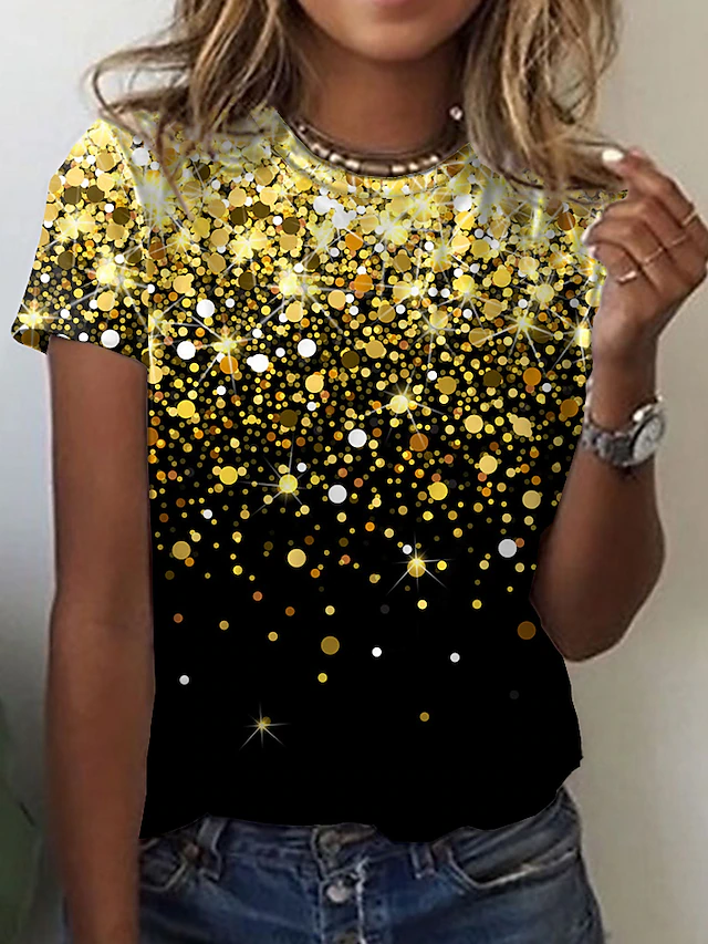 Women's T shirt Tee Yellow Blue Purple Graphic Galaxy Print Short Sleeve Daily Weekend Basic Round Neck Regular Abstract Painting S4