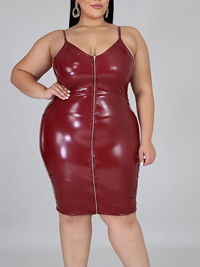 Womens Clothing Plus Size Collection | Womens Plus Size Sheath Dress Solid Color V Neck Sleeveless Summer Casual Sexy Short Mini