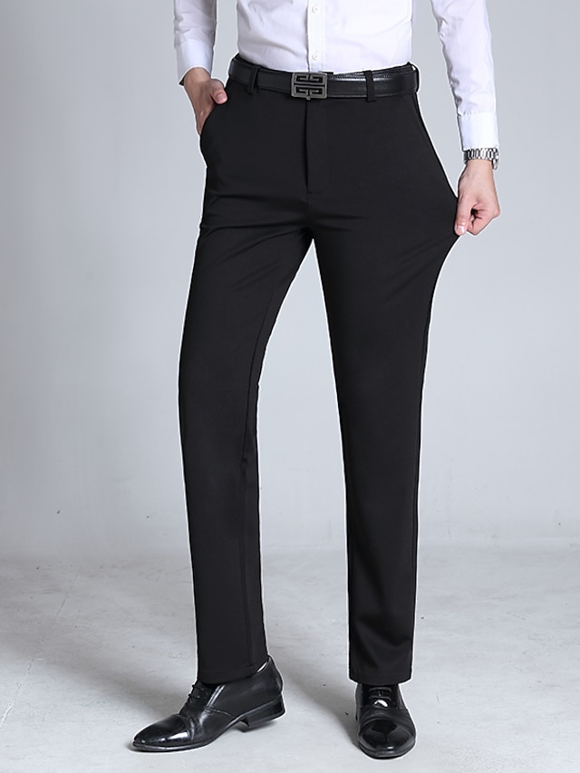  Men's Dress Pants Long Solid Color High Elasticity Standard Fit Black Navy Blue Light Grey 2023