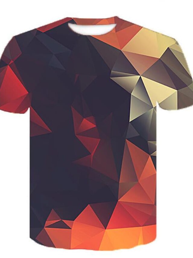  Herre Fest / aften T-Shirts T-shirt Skjorte Geometrisk 3D Trykt mønster Kortærmet Toppe Personaliseret Chic og moderne Rund hals Regnbue / Sommer