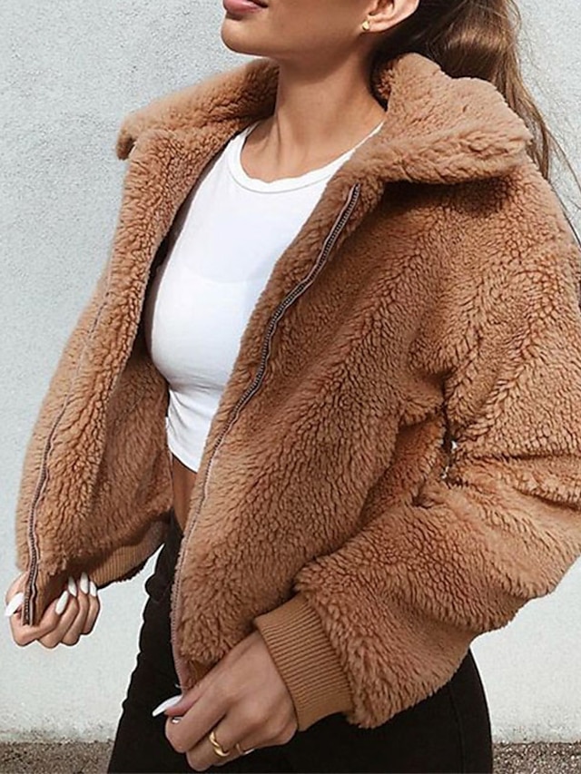 Womens Clothing Womens Outerwear | Womens Teddy Coat Sherpa jacket Fleece Jacket Daily Fall Winter Regular Coat Regular Fit Casu