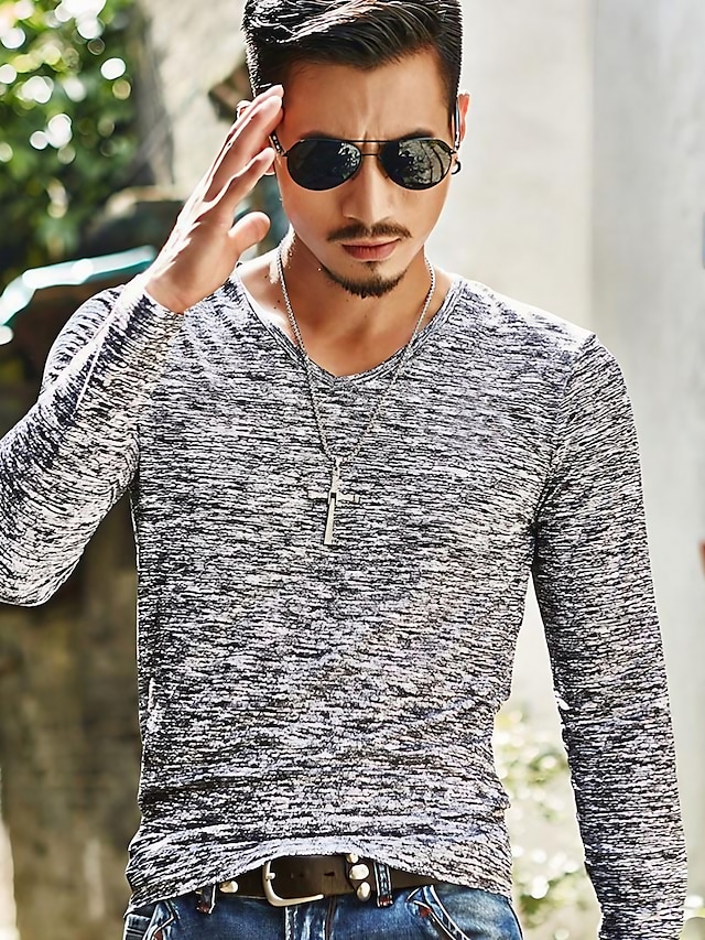  Men's T shirt Tee Long Sleeve Shirt Graphic Plain V Neck Going out Weekend Long Sleeve Print Clothing Apparel Muscle Esencial