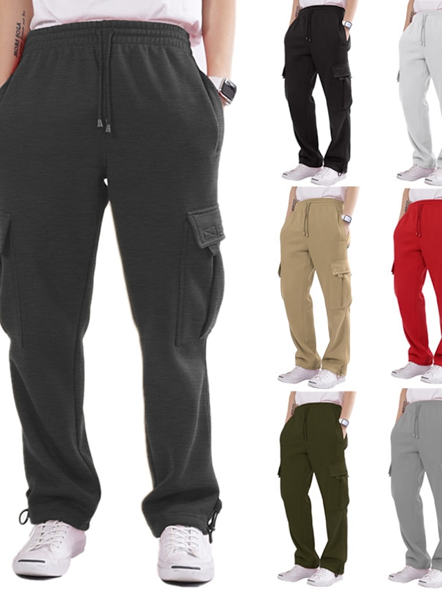  Men's Pants Trousers Sporty Pocket Leg Drawstring Cargo Sweatpants Casual Daily Micro-elastic Breathable Moisture Wicking Outdoor Solid Color High Waist ArmyGreen White Black M L XL