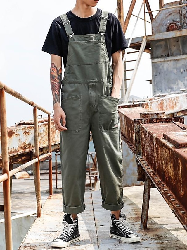 Men S Stylish Casual Sporty Overalls Trousers Jumpsuit Pocket Ankle Length Pants Daily Micro