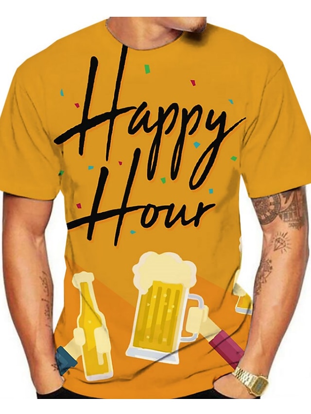  Voor heren Grafisch Bier T-shirt Korte mouw T-shirt Ronde hals Overhemd Dagelijks Geel Kleding Normaal XS S M L XL 2XL 3XL