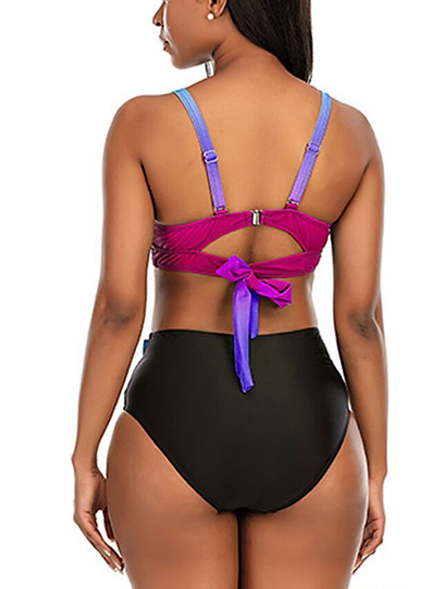 Womens Clothing Womens Swimwear | Womens Swimwear Bikini 2 Piece Plus Size Swimsuit High Waist V Neck for Big Busts Color Gradie