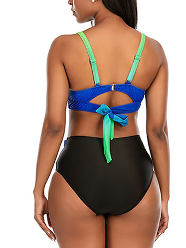 Womens Clothing Womens Swimwear | Womens Swimwear Bikini 2 Piece Plus Size Swimsuit High Waist V Neck for Big Busts Color Gradie