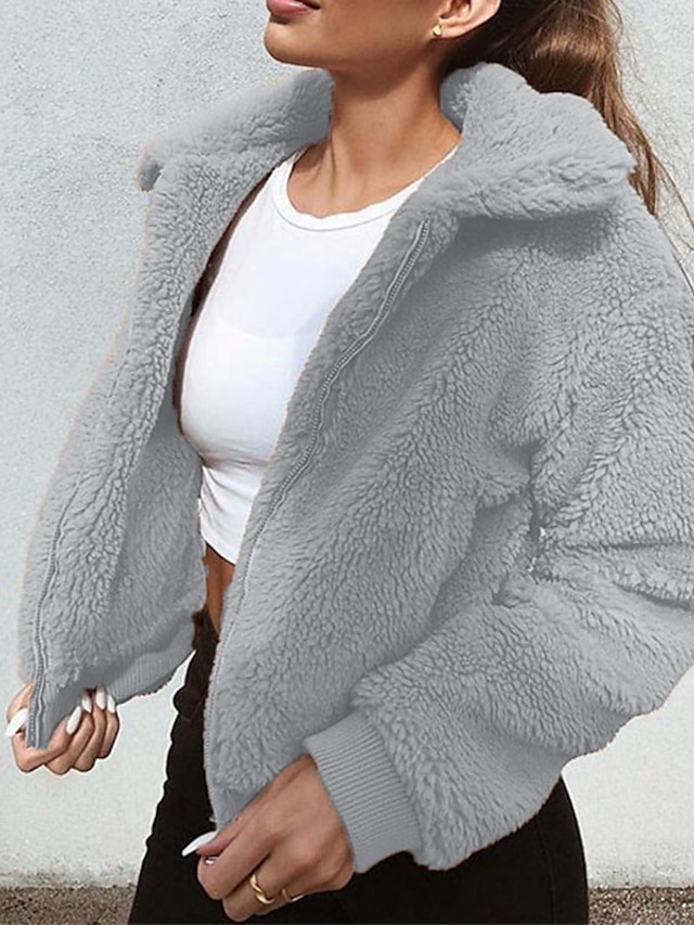 Womens Clothing Womens Outerwear | Womens Teddy Coat Sherpa jacket Fleece Jacket Daily Fall Winter Regular Coat Regular Fit Casu