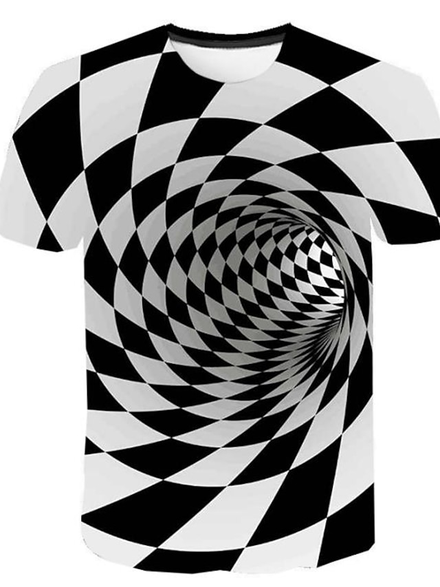  Men's Shirt T shirt Tee Graphic Geometric 3D Round Neck A B C D White Causal Short Sleeve Print Clothing Apparel