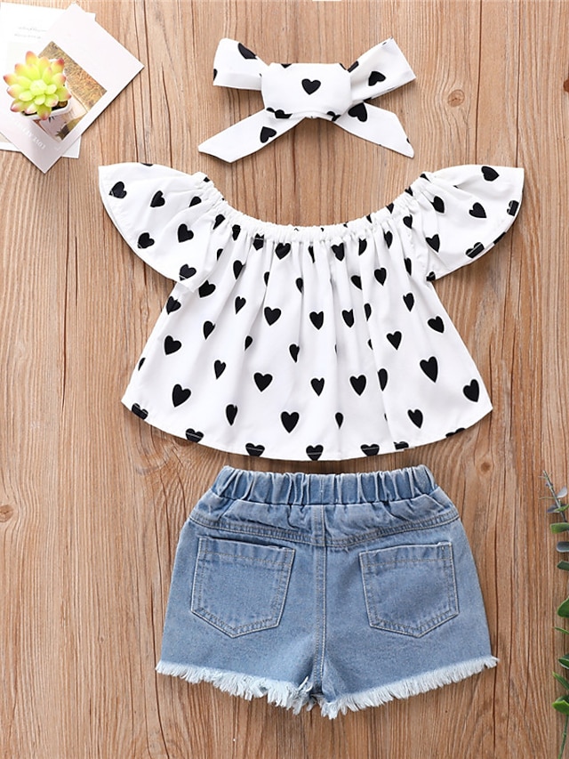 Baby & Kids Girls Clothing | Kids Girls T-shirt & Shorts Clothing Set 3 Pieces Short Sleeve Black Graphic Print Cotton Home Casu