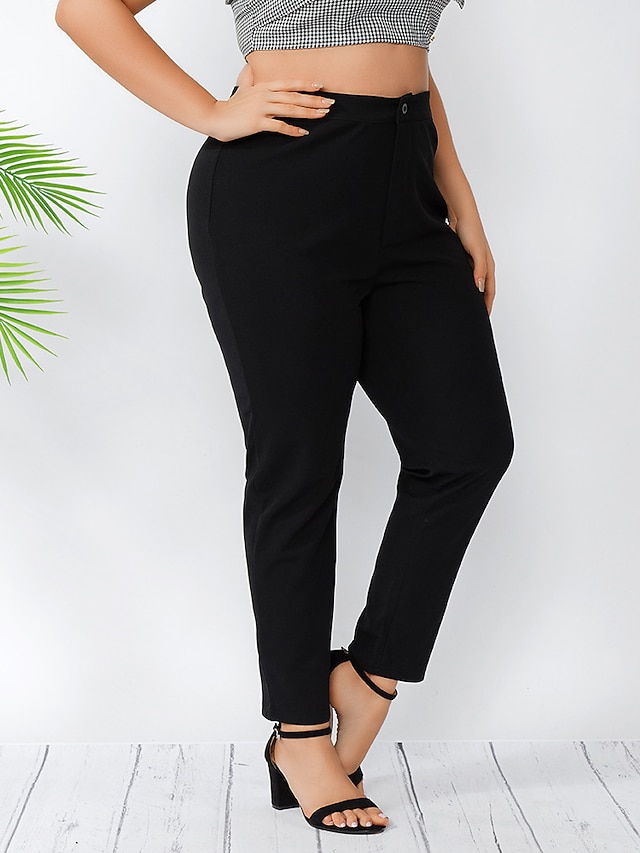 Women's Plus Size Pants Solid Color Casual Casual Daily Natural Full Length Summer Black XL XXL 