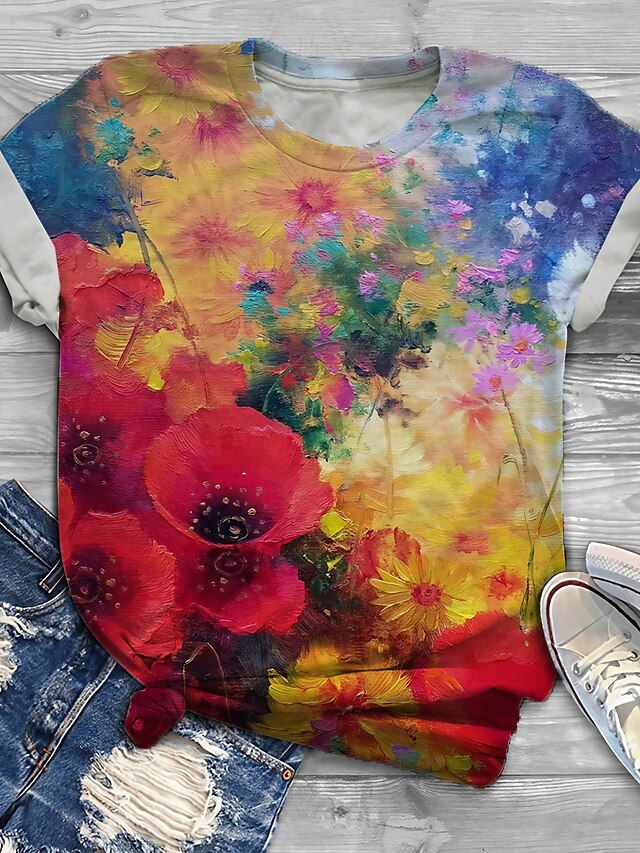 Womens Clothing Plus Size Collection | Womens Plus Size Tops T shirt Floral Graphic Print Short Sleeve Crewneck Basic Daily Holi