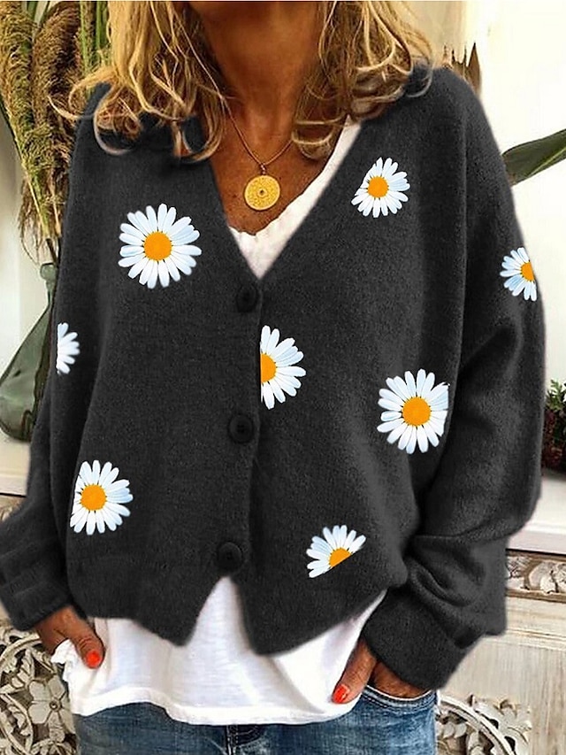 Chic Womens Sweater Hooded Embroidery Floral Coat Jacket Knitwear Cardigan S.M.L