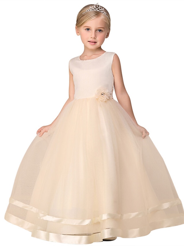  Kids Little Dress Girls' Solid Colored Flower Daily Tulle Dress Layered Lace White Purple Red Sleeveless Basic Dresses 3-12 Years