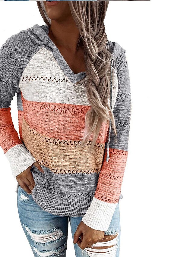 Womens Clothing Sweaters & Cardigans | Womens Sweater Pullover Knitted Color Block Casual Long Sleeve Loose Sweater Cardigans Ho