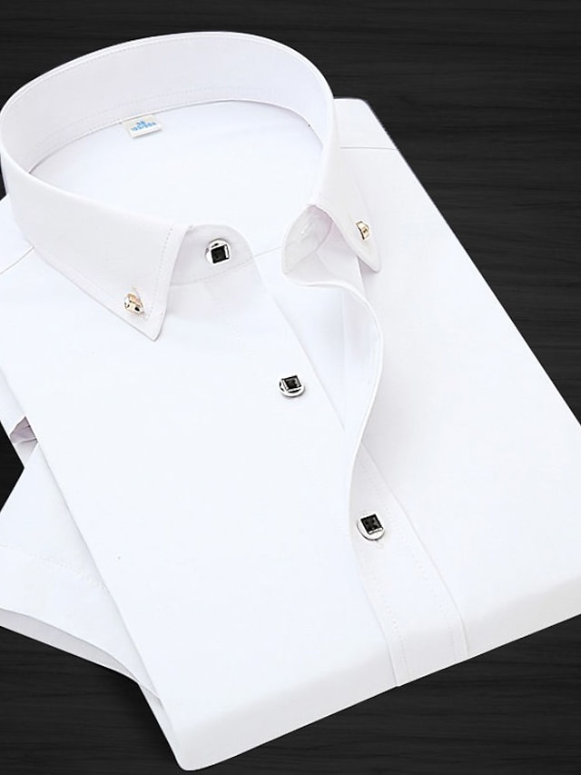  Men's Classic Shirt Slim Fit Long Sleeve Square Neck Solid Color Cotton Black White Rosy Pink 2023 / Office