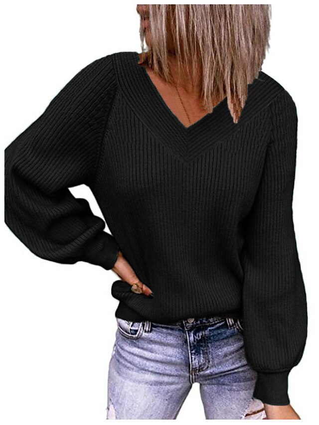 Womens Clothing Sweaters & Cardigans | Womens Pullover Sweater Jumper Knit Pure Color Solid Color V Neck Casual St. Patricks Day