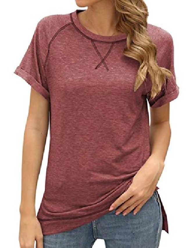 mujer Camiseta de manga corta de algodón Camisetas de cuello redondo de verano Camisetas de verano ocasionales Camisetas sueltas Camiseta básica Rojo ladrillo 8743959 2022 – $10.50