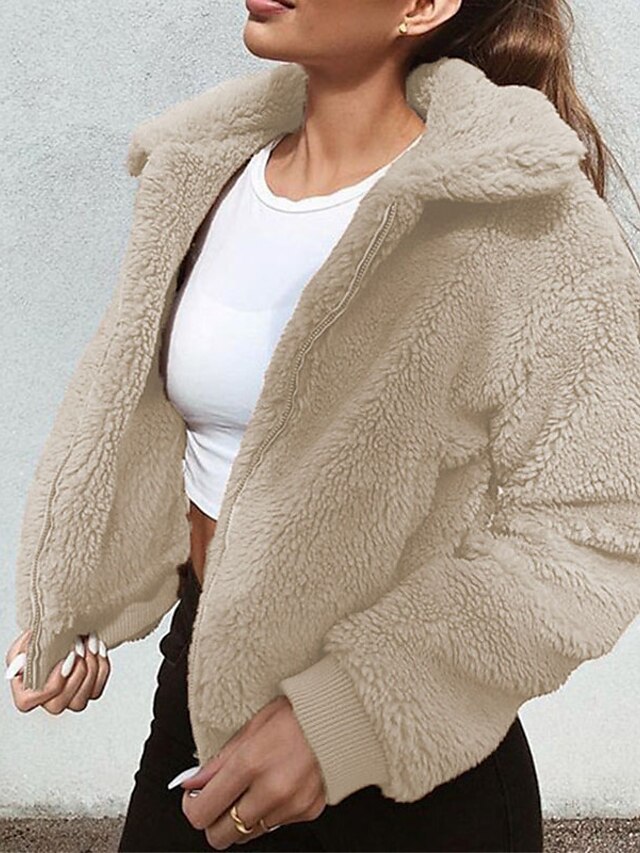 Womens Clothing Womens Outerwear | Womens Teddy Coat Sherpa jacket Fleece Jacket Daily Fall Winter Regular Coat Regular Fit Casu