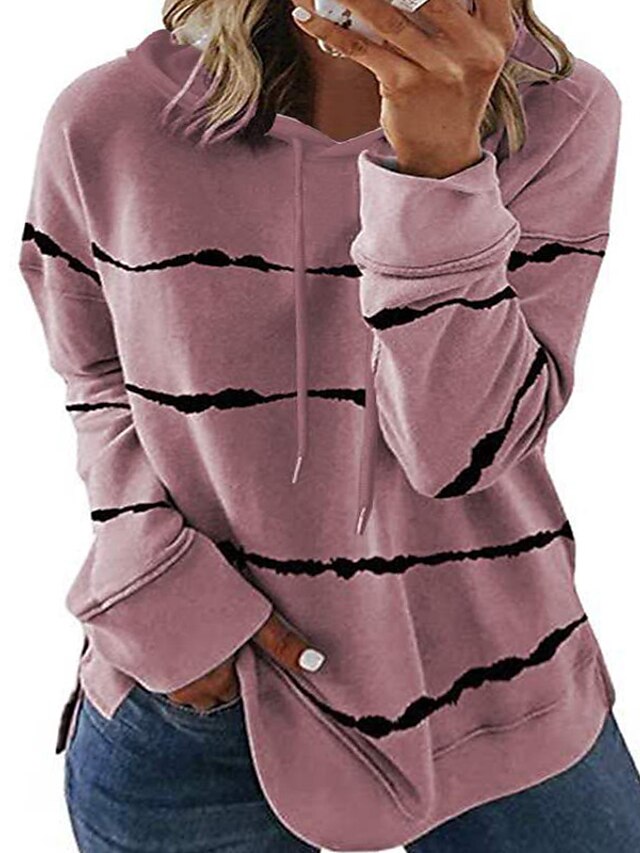 Womens Clothing Plus Size Collection | Womens Plus Size Tops Hoodie Sweatshirt Striped Print Long Sleeve V Neck Basic Daily Week