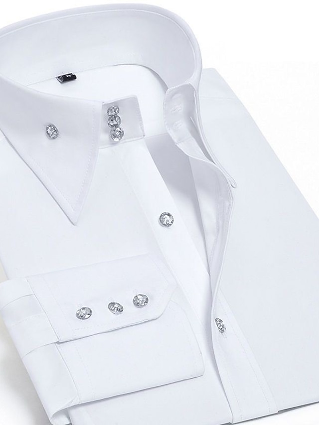 Men's Office Shirt Solid Color Long Sleves Standard Fit Single White ...