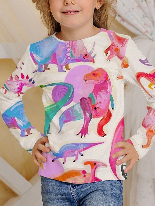  Mädchen 3D Dinosaurier T-Shirt Langarm 3D-Druck Herbst Aktiv bezaubernd Täglich Polyester kinderkleidung 3-12 Jahre Schulanfang Outdoor Täglich Regular Fit