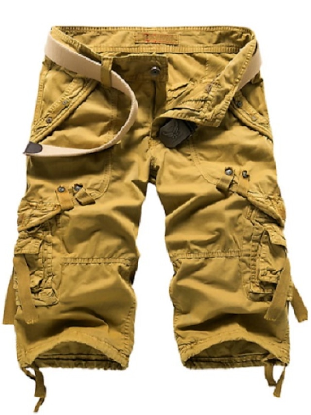  Men's Basic Essential Shorts Tactical Cargo Cargo Shorts Calf-Length Pants Daily Solid Colored Mid Waist Slim Wine Red Light Green Khaki Light gray Dark Gray 30 32 34 36 38 / Summer