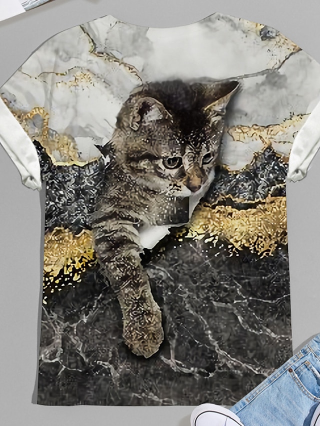 Womens Clothing Plus Size Collection | Womens Plus Size Tops T shirt Cat Graphic Print Short Sleeve Crewneck Basic Daily Holiday