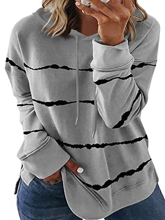 Womens Clothing Plus Size Collection | Womens Plus Size Tops Hoodie Sweatshirt Striped Print Long Sleeve V Neck Basic Daily Week