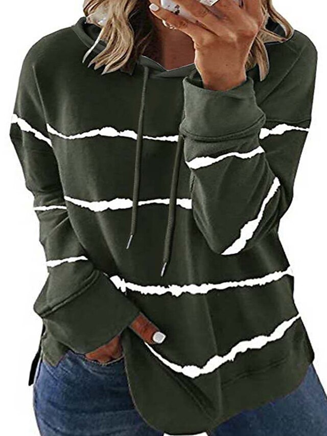 Womens Clothing Plus Size Collection | Womens Plus Size Tops Hoodie Sweatshirt Striped Print Long Sleeve V Neck Basic Daily Week