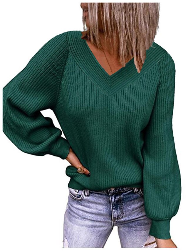 Womens Clothing Sweaters & Cardigans | Womens Pullover Sweater Jumper Knit Pure Color Solid Color V Neck Casual St. Patricks Day