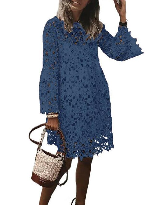 Womens Clothing Womens Dresses | Womens A Line Dress Knee Length Dress Blue White Black Red Long Sleeve Solid Color Fall Winter 